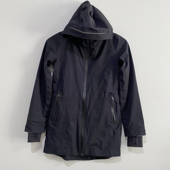 IVIVVA Lululemon Rain On Game On Jacket Black Waterproof Reflective Girls Size 8 - Picture 1 of 11